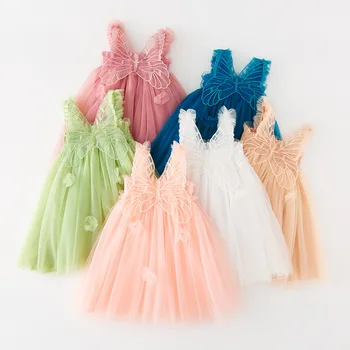 Летнее платье принцессы из тюля для девочек 2023 года на подтяжках с крыльями