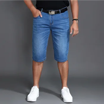 Летние джинсовые шорты большого размера, светло-голубые эластичные брюки с пятью разрезами, средние брюки, мужские брюки большого размера 48 46 44