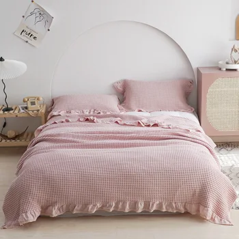 Летние одеяла для кровати из 100% хлопка, вафельное Домашнее кружевное одеяло, покрывало для детской комнаты, размер King Queen