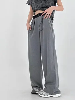 Летние повседневные брюки нового дизайна 2023 года, прямые костюмные брюки с завязками, модные женские брюки с широкими штанинами, полной длины