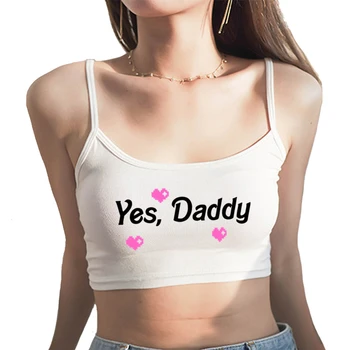 Летний женский укороченный топ YES DADDY Heart, Сексуальные эластичные хлопковые майки, короткая майка без рукавов, топы-бары для женщин
