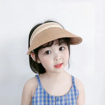 Летняя Детская солнцезащитная шляпа на открытом воздухе, однотонная соломенная шляпа Для мальчиков и девочек, Регулируемая однотонная Детская пляжная шляпа