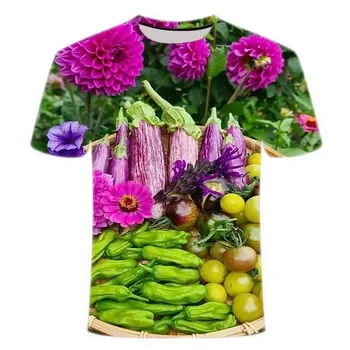 Летняя креативная модная мужская футболка со свежими фруктами и овощами, рубашка с коротким рукавом с цифровой 3D-печатью, одежда большого размера