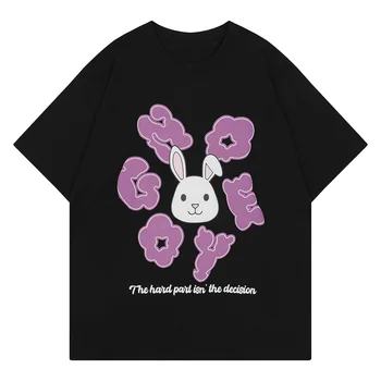 Летняя футболка с кроликом 2023, Кружевные Милые Новые поступления, Свободная Повседневная Мужская Женская уличная одежда в стиле хип-хоп, топы с коротким рукавом