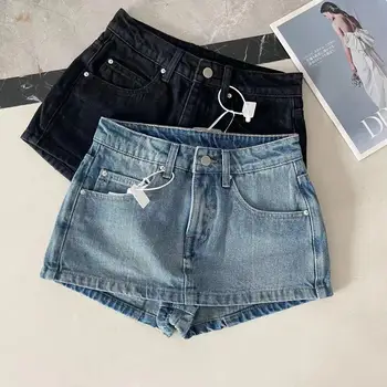 Лето 2023, Новая сексуальная джинсовая юбка в американском ретро стиле, женская облегающая мини-юбка трапециевидной формы с низкой талией, бедра