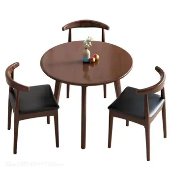 Маленький круглый стол из массива дерева, квадратный стол, сочетание обеденного стола и стула в маленькой квартире, современные простые домашние шахматы и