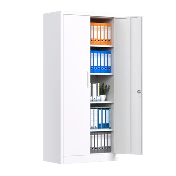 Металлический шкаф для хранения с 4 регулируемыми полками и запирающейся дверцей белого цвета