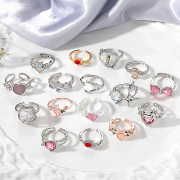 Металлическое кольцо FNIO 2023 Kpop в стиле ретро, готическое сердце, металлическое кольцо для женщин и девочек, Открытые кольца Y2k с кристаллами, геометрические кольца в стиле панк, украшения для вечеринок