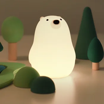 Милый мультяшный силиконовый медведь, светодиодный ночник, USB Перезаряжаемый сенсорный ночник, прикроватная тумбочка для спальни, настольная лампа для детей, подарок на день рождения