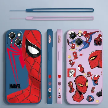 Милый Человек-Паук Marvel Для Apple iPhone 14 13 12 mini 11 Pro 8 7 6S 6 Plus XR XS X Max С Жидкой Левой Веревкой Мягкий Чехол Для Телефона