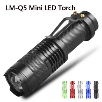 Мини светодиодный фонарик 2000lm Q5 LED Torch 3 режима Регулируемый Зум Фокус Факел Лампа ручной Фонарик Водонепроницаемый портативный фонарь аккумулятор T6