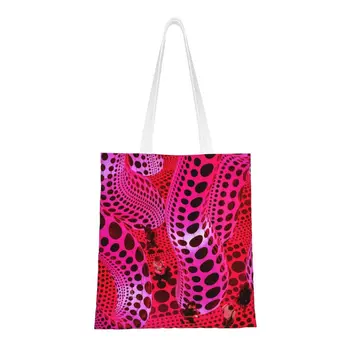 Многоразовая сумка для покупок Yayoi Kusama, женская холщовая сумка через плечо, моющиеся сумки для покупок в горошек Pinky