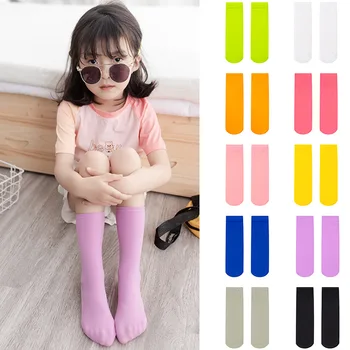 Модные детские носки для маленьких девочек, хлопковые чулки для малышей до колена, длинные чулки для детей ярких цветов, одна пара детских носков