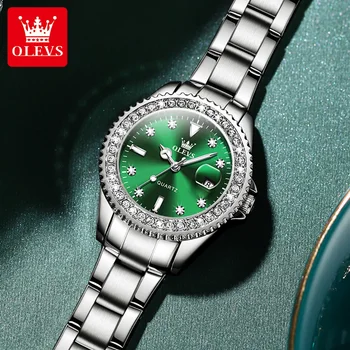 Модные кварцевые часы бренда Olevs, женский ремешок из стали или кожи, роскошные Элегантные женские наручные часы с бриллиантами, водонепроницаемые часы