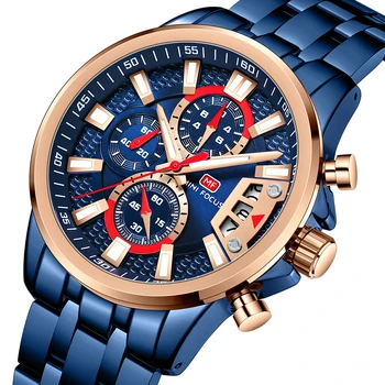 Модные мужские часы MINI FOCUS из нержавеющей стали люксового бренда, кварцевые наручные часы, водонепроницаемые спортивные мужские часы Relogio Masculino синего цвета