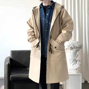 Модные мужские шерстяные пальто, однотонное длинное пальто с однобортным отворотом, куртка, повседневное пальто, повседневный тренч, весна и осень