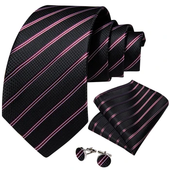 Модные Черные шелковые галстуки в красную полоску для мужчин Длиной 150 см, Свадебный деловой Галстук, Карманная Квадратная запонка, подарок DiBanGu
