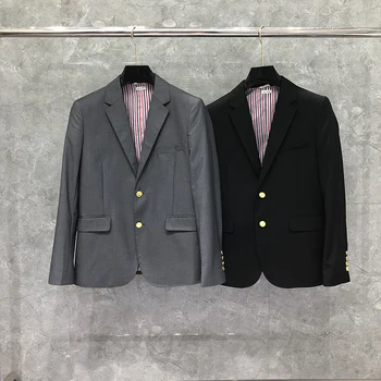 Модный блейзер TB THOM, мужской британский строгий костюм, приталенная мужская куртка, весенне-осеннее однобортное высококачественное однотонное пальто