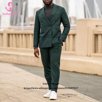 Модный Двубортный смокинг Slim Fit, комплект из 2 пиджаков и брюк, Формальный свадебный костюм Африканского жениха Для мужчин, Костюм Homme Mariage
