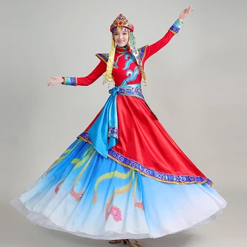 Монгольский танец, женские монгольские костюмы, костюмы для выступлений меньшинств, открывающие высококлассные танцевальные халаты для взрослых зимой