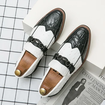 Мужская деловая кожаная обувь с острым носком в итальянском стиле, официальная свадебная обувь, мужские повседневные лоферы без застежки, обувь люксового бренда,