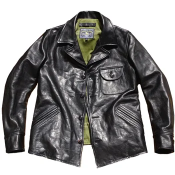 Мужская кожаная куртка из конской кожи для мотоциклистов, ветрозащитное коричневое пальто, винтажная одежда, весна-осень