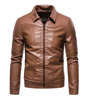 Мужская модная брендовая молодежная куртка из искусственной кожи с лацканами, флисовая кожаная куртка