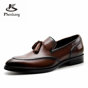 Мужская обувь для делового костюма из натуральной кожи, мужская брендовая обувь Bullock из натуральной кожи, черные свадебные туфли с кисточками Phenkang