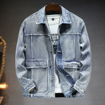 Мужская осенняя джинсовая куртка свободного покроя High Street 2023, классическая ностальгическая модная джинсовая куртка