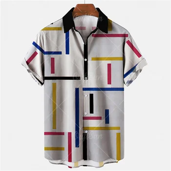 Мужская рубашка в полоску с 3D принтом, модная гавайская рубашка, повседневная рубашка унисекс в стиле ретро с короткими рукавами Camisa Manga Curt 2023