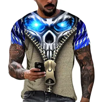 Мужская футболка с 3D-принтом черепа, мужская футболка в стиле панк оверсайз с короткими рукавами, мужская футболка