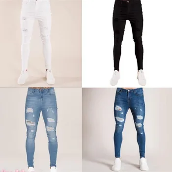 Мужские джинсы 2023, Новые европейские и американские модные мужские узкие брюки, модные джинсы с микроэластичными дырочками в стиле хип-хоп