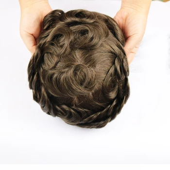 Мужские парики-парики из человеческих волос с монокружевом и прозрачными Поли-круговыми волосами для мужских систем