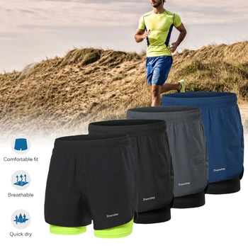 Мужские шорты для бега 2 в 1 для фитнеса, быстросохнущие дышащие шорты для активных тренировок, бега трусцой, велоспорта с удлиненной подкладкой