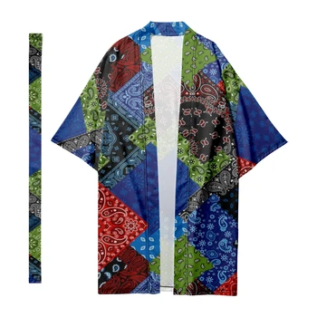 Мужское японское длинное кимоно с традиционными полосатыми вставками Кимоно Кардиган Самурайские халаты Рубашка Кимоно Куртка Юката плащ 9