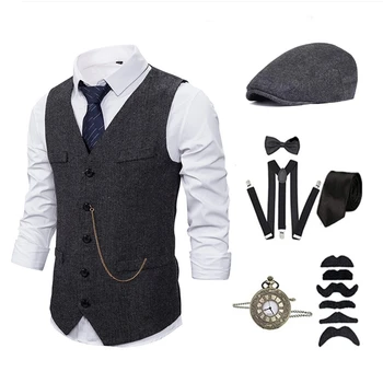 Набор аксессуаров для жилета в стиле ретро 1920-х годов, берет, мужской костюм, винтажный косплей, вечеринка и вечерний галстук