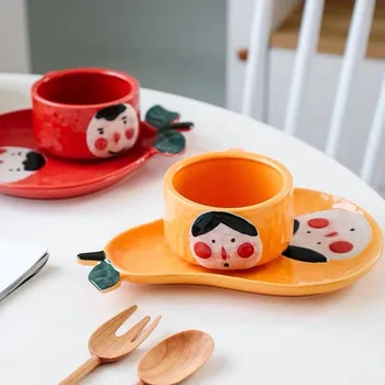 Набор кофейных тарелок с ручной росписью apple tea cup в японском стиле, бытовая тарелка с ручкой, чашка
