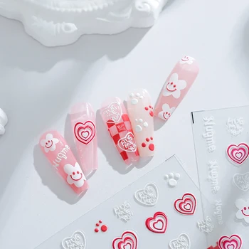 Наклейка для дизайна ногтей с тиснением серии Heart, дизайн декора с рисунком в красную клетку, ультратонкие очаровательные слайдеры, наклейка для маникюра, украшения для кончиков ногтей
