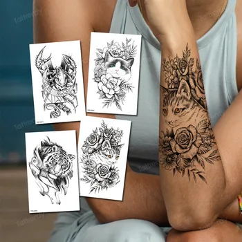 наклейка с татуировкой женский цветок кошка дракон черная татуировка temporaire femme временные татуировки на рукавах водонепроницаемая сексуальная мода для боди-арта