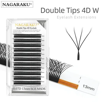 Наращивание Ресниц NAGARAKU Double Tips 4D W-Образной Формы С Разделенным Верхом, 8 Отдельных Переплетенных Ресниц, Густые, Взмахнутые Рукой
