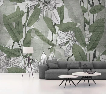 настенная роспись wellyu на заказ современный минималистичный зеленый маленький свежий лист тропического растения фон гостиной спальни фоновые обои