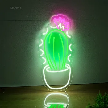 Неоновые Вывески Cactus Plant LED Изготовленные На Заказ Гибкие Неоновые Огни Для Вечеринок Настенный Художественный Декор Игровой Комнаты Клубное Художественное Оформление Неоновые Вывески LED