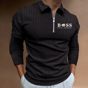 Новая горячая распродажа, модная летняя повседневная мужская футболка в полоску на молнии с длинным рукавом, мужская рубашка, топ