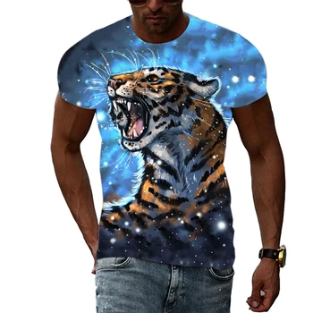 Новая летняя мужская футболка с 3D-принтом животного Тигра, модные топы в стиле уличный хип-хоп с коротким рукавом, индивидуальность, модная одежда с круглым вырезом