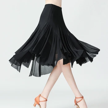 Новая стильная женская юбка для современных танцев, Длинный Стандартный танцевальный костюм Big Swing с пайетками, юбка для испанского фламенко, одежда для бальных танцев, одежда для вальса