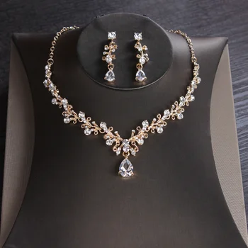 Новое корейское ожерелье, серьги, серьги из циркона, цепочка из сплава, аксессуары для свадебного платья из двух частей для новобрачных