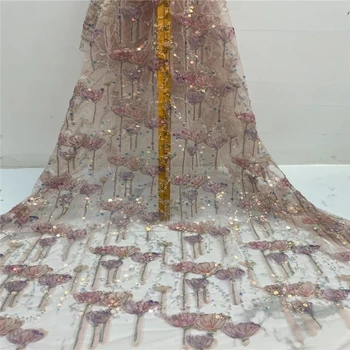 Новое поступление, высококачественная модная французская кружевная вышивка бисером и пайетками, свадебная ткань длиной 5 ярдов