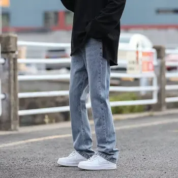 Новые мужские джинсовые брюки с широкими штанинами, прямые свободные джинсы в корейском стиле, повседневные студенческие брюки, винтажные брюки высокого качества C213