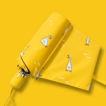Новый дизайн мультяшной утки, автоматический зонт, Желтый Ветрозащитный зонтик с защитой от ультрафиолета для женщин, девочек, Солнечные и дождливые складные зонты