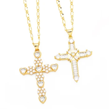 Новый дизайн Ожерелья с крестиками из прозрачного хрусталя для женщин, Медные Позолоченные ожерелья с Крестом Иисуса, Католические ювелирные изделия, подарки nkeu77